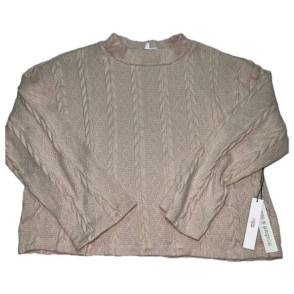 June & Hudson Sweater Womens Size 1 Beige Cable Knit Pullover Mock Neck Fall NWT - Picture 1 of 16